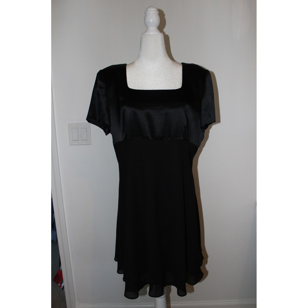 VTG Donna Ricco Black Satin Chiffon‎ Mixed Media Mini Cocktail Dress Sz 14